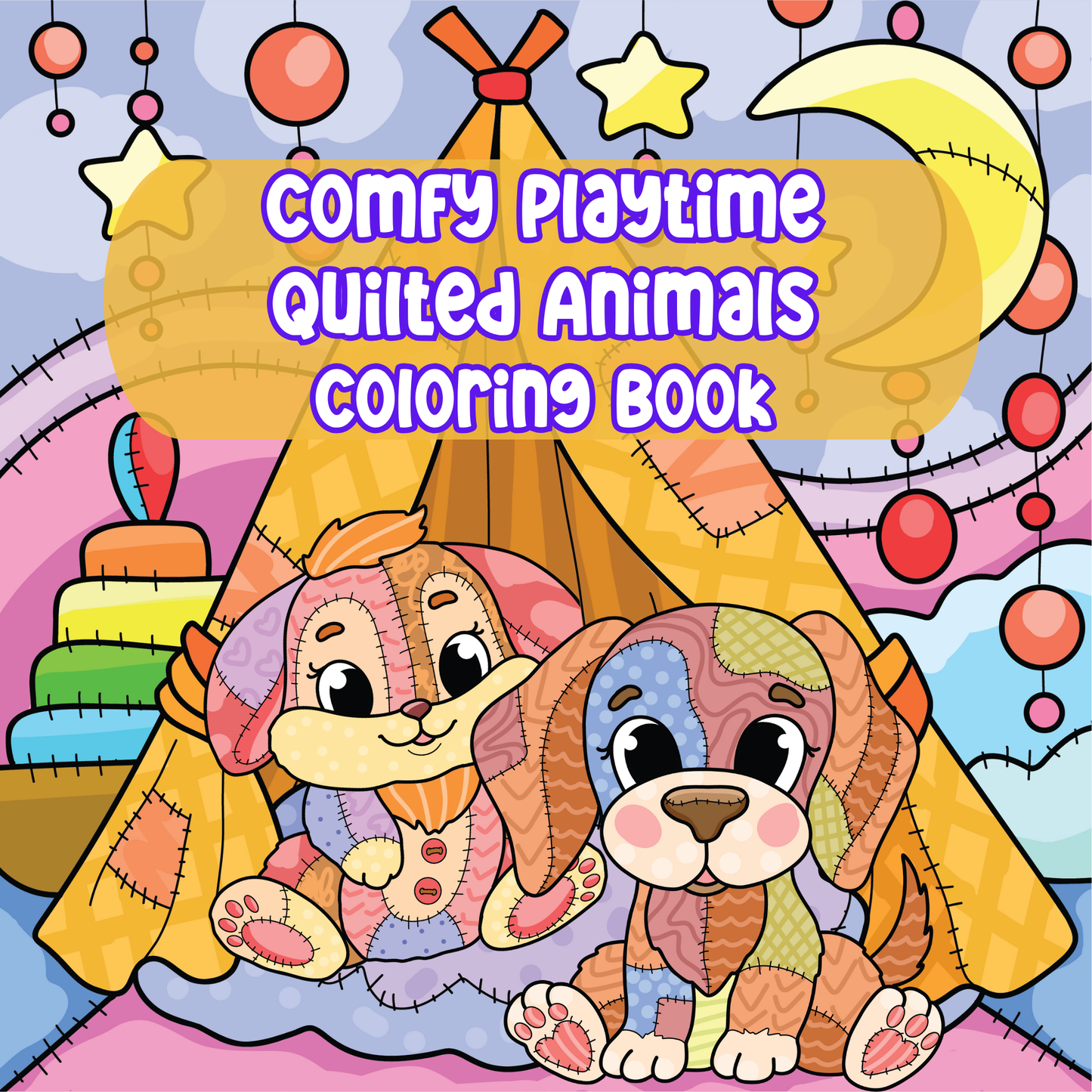Comfy Playtime Friends Coloring Book | 33 Bold and Easy Coloring Pages Patchwork Toy Animals | Instant PDF Digital Download