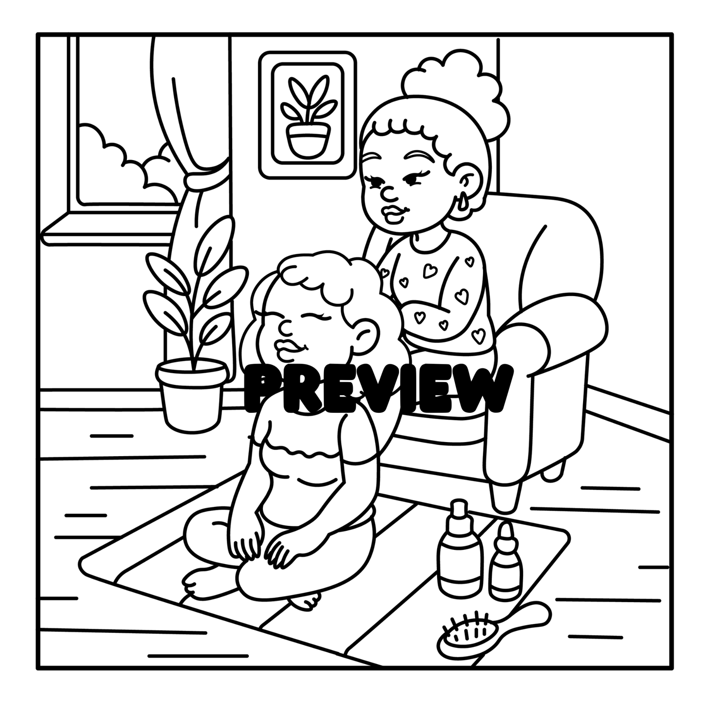 Cozy Black Girl Magical Moments Digital PDF Coloring Book