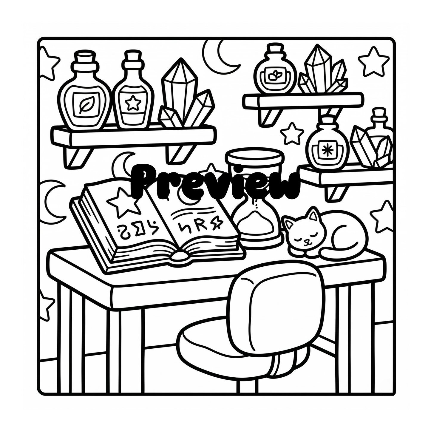 Moonlit Magic & Cozy Spells: 40 Bold & Easy Coloring Book, Digital PDF