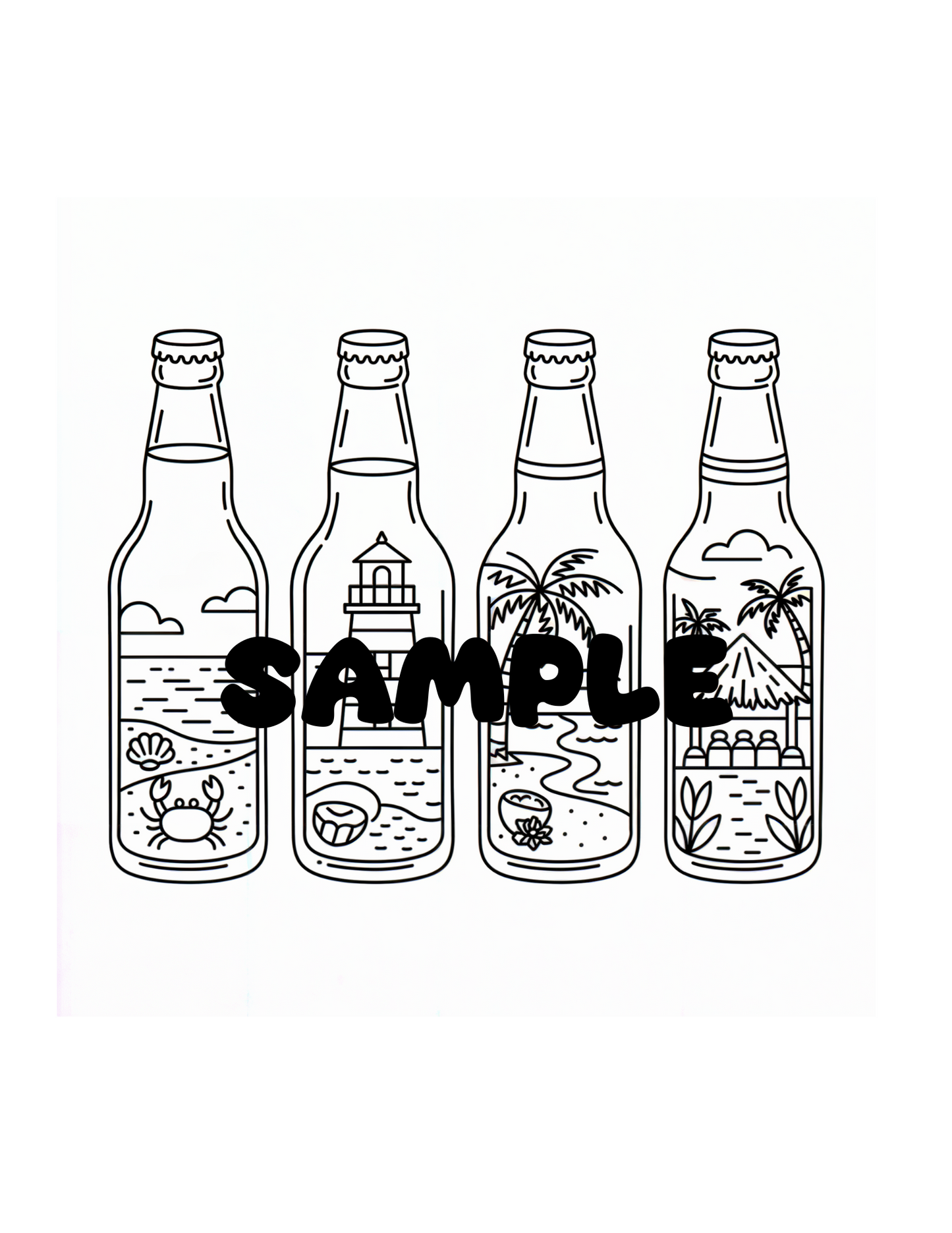 Beach Views Coloring Pages | Views from Jars Lantern and More | Stress Relief Relaxation Activity for Teens Adults | Digital Printable PDF