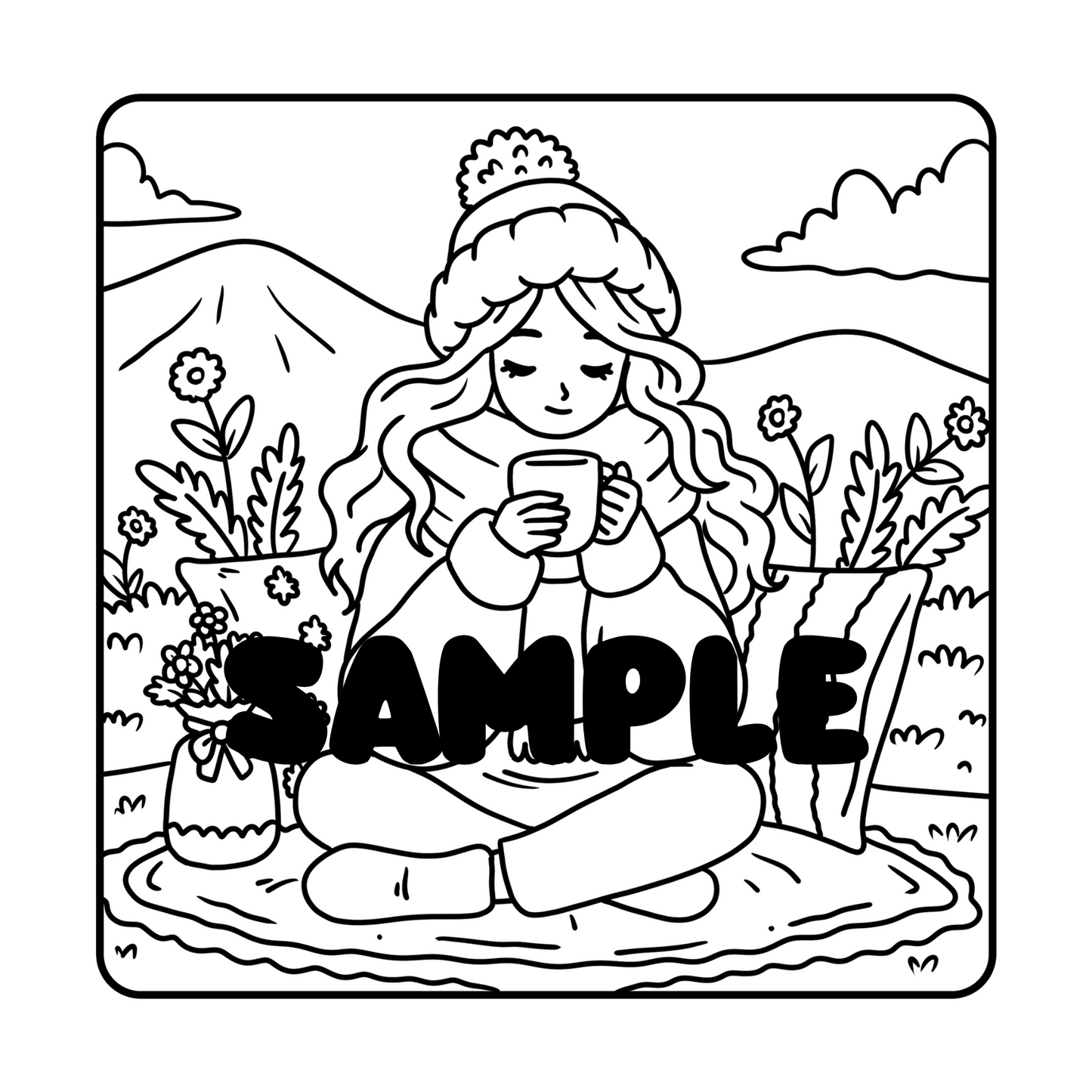 Relaxing Cozy Girl Moments Coloring Book | Set of 40 Simple Coloring Pages Designs for Adults Teens | Instant Download PDF