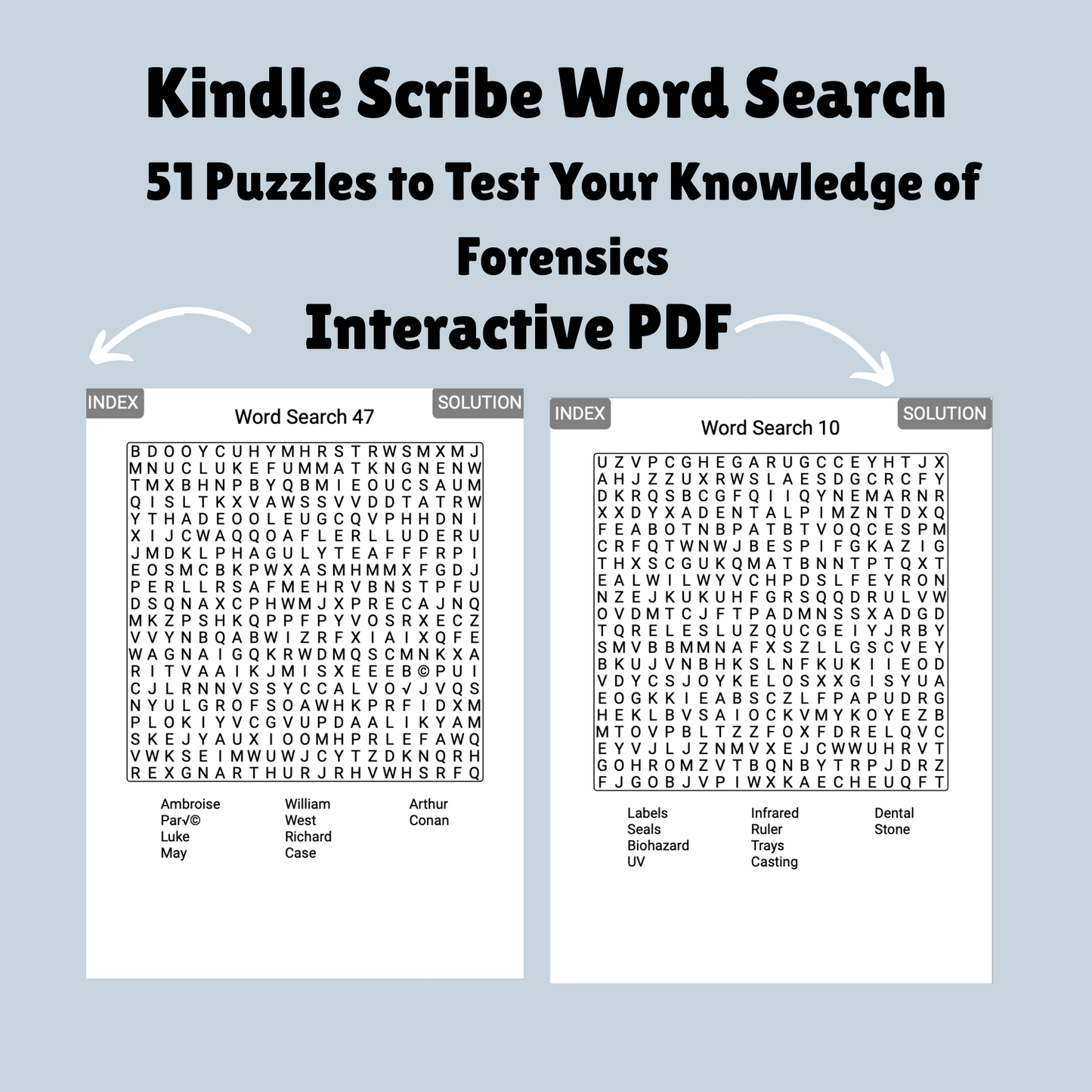 51 Kindle Scribe Word Search Puzzles, Forensics Theme