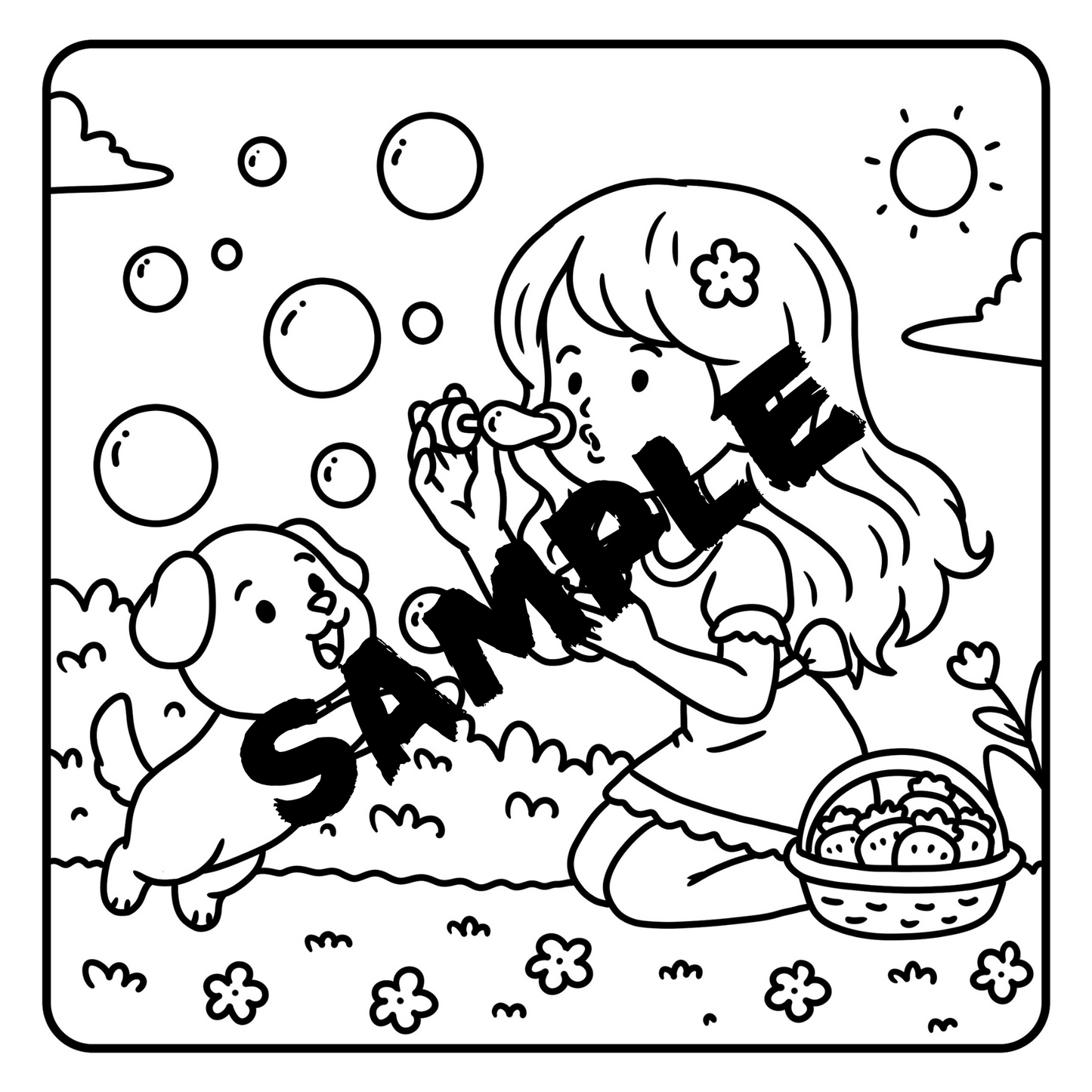 Relaxing Cozy Girl Pet Moments Coloring Book | 40 Stress Relief Simple Coloring Pages for Adults Teens | Printable Download PDF