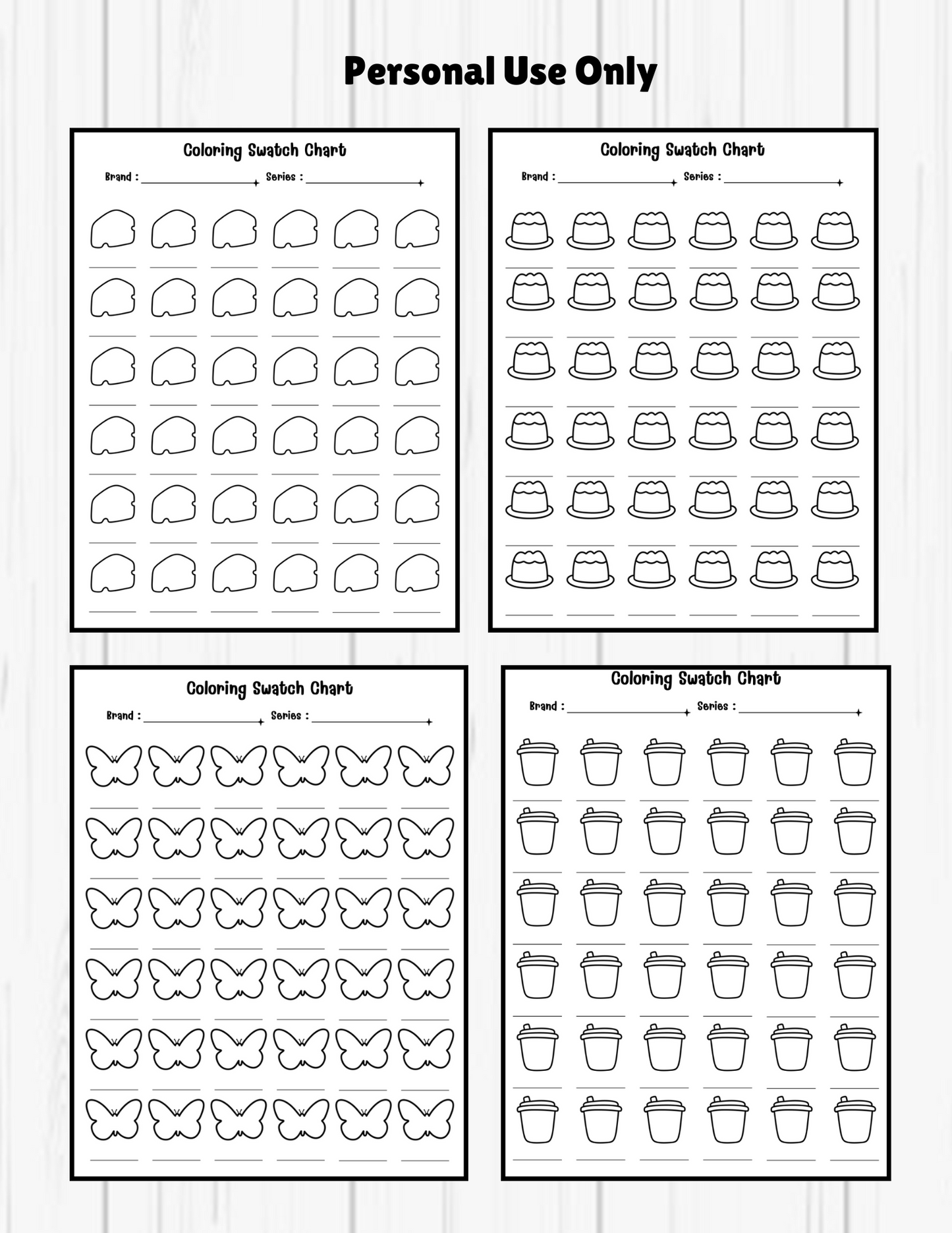 20 Blank Color Swatch Charts | Cute Patterns, 36 Icons Per Page 1080 icons, Instant Download Printable Digital PDF, DIY Palette For Coloring