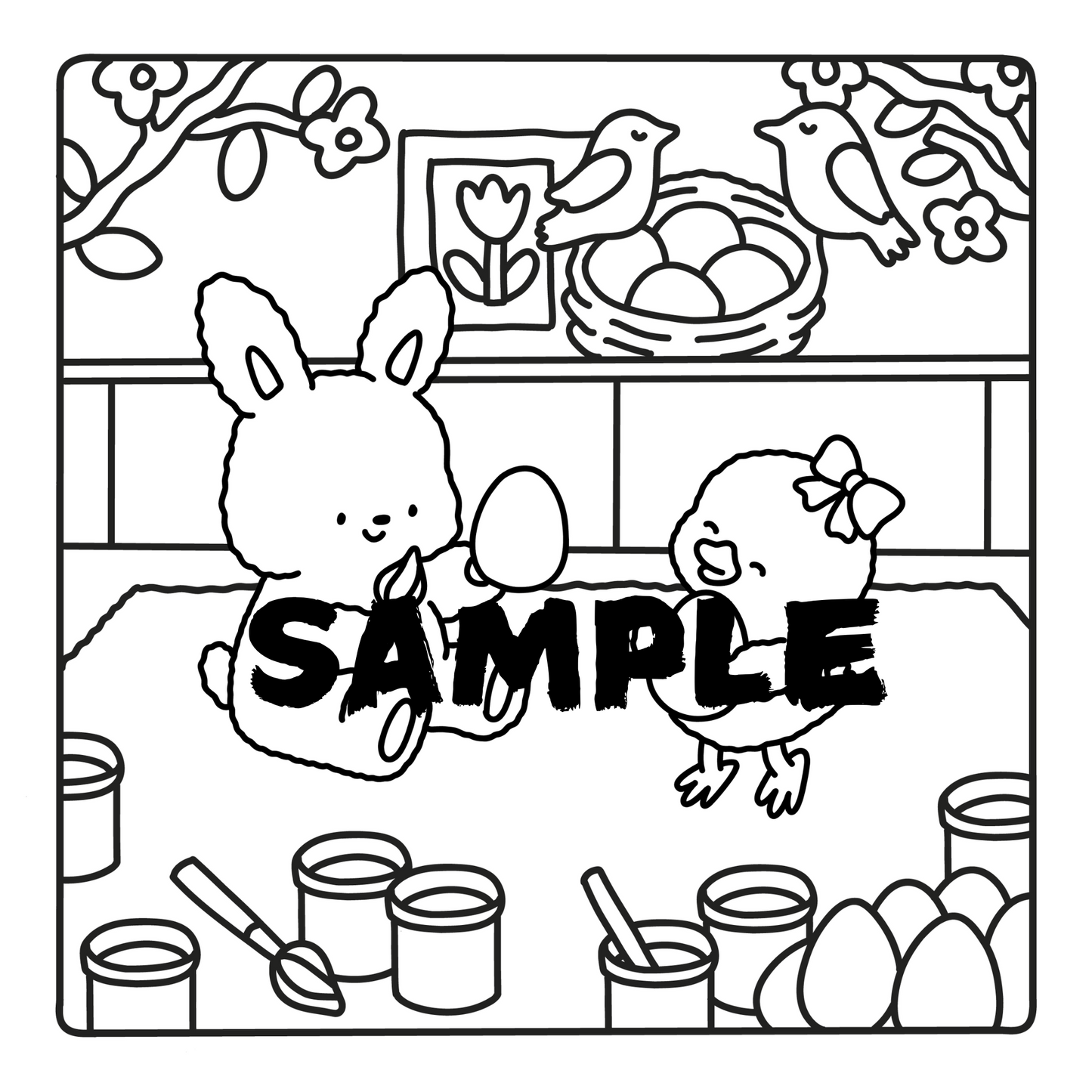 Bold and Easy Cozy Easter Spring Coloring Book | 30 Adorable Animal Friends HandDrawn Coloring Pages | Printable PDF Digital Download