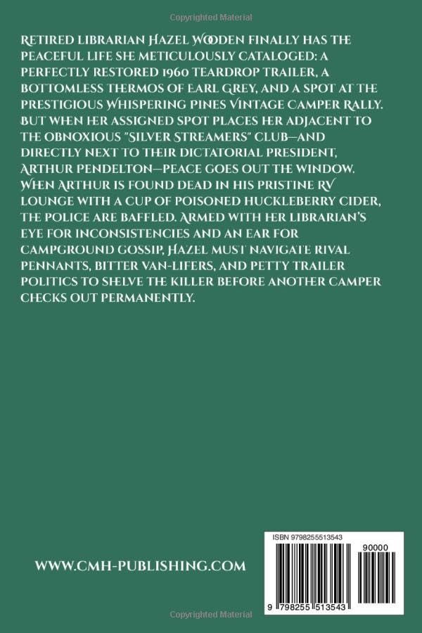 Back cover of 'Death in the Silver Stream: A Teardrop Trailer Mystery' — cozy mystery novel by Emily K. Clark