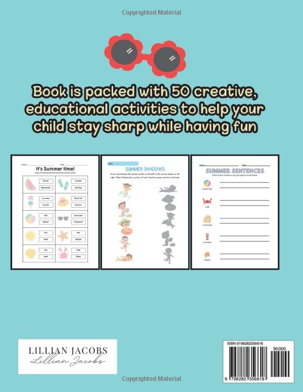 Fun Summer Workbook for Kids Ages 5-7: Activity Book with Reading Log, Counting, Matching, Sentence Practice, Verbs & Word Searches