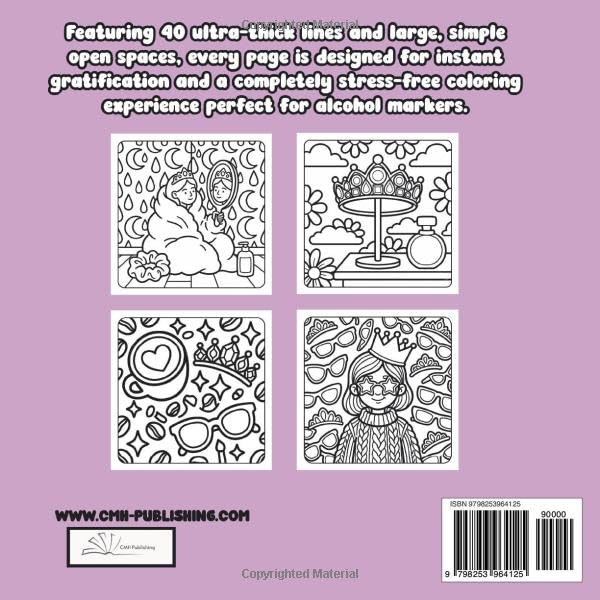 Interior preview pages from 'Royal Girl Therapy: Bold & Easy Soft Life Coloring Book' — adult coloring book by CMH Publishing