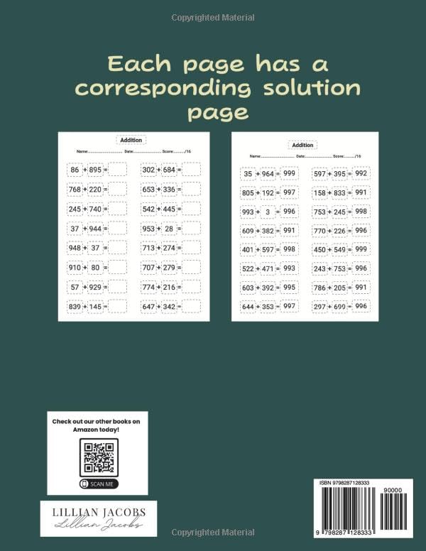 Triple Digit Addition Math Workbook