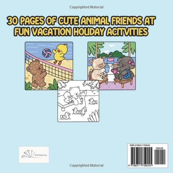Cozy Friends Vacation Fun Days: Cute Bold Easy Coloring Book