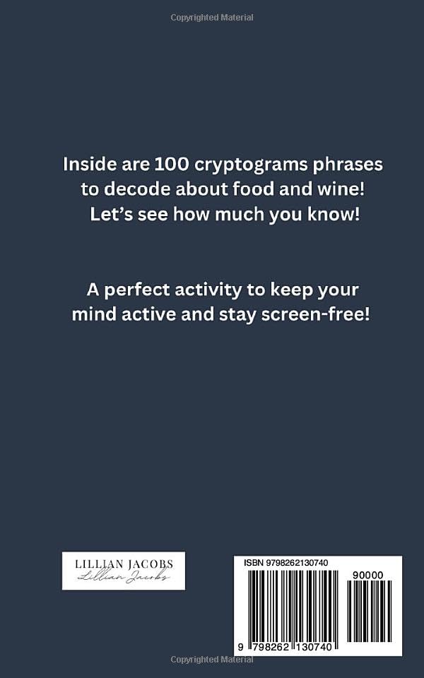 Cryptogram Puzzle Book for Adults, Food & Wine Edition