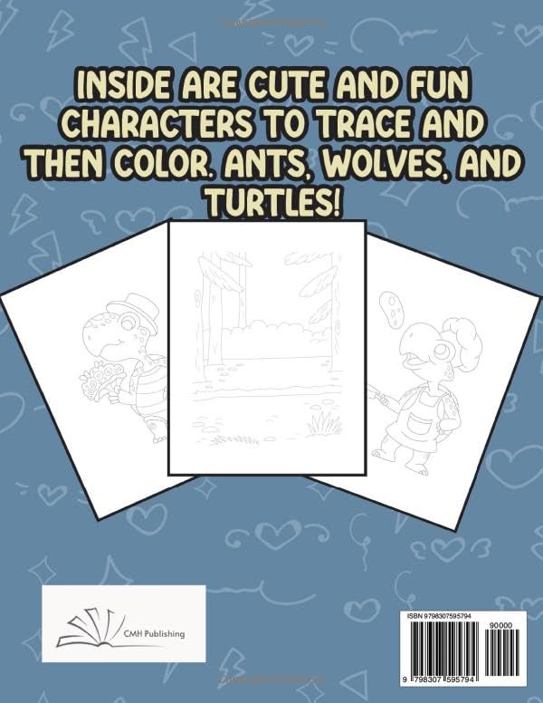Trace and Color Adorable Animal Characters: Turtles, Wolves, and Ants, A Tracing and Coloring Book for Kids
