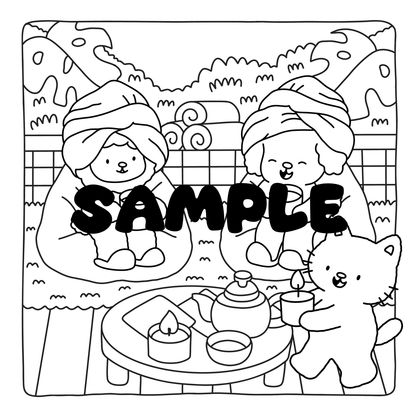 Chewie and Mac Day Spa Adventures Coloring Book | 15 Adorable Bold Easy Hand-Drawn Coloring Pages | Instant Printable PDF Digital Download