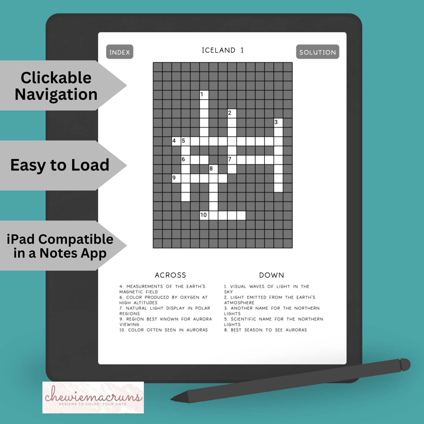 125 Crossword Puzzles PDF About Iceland, Brain Games for Kindle Scribe