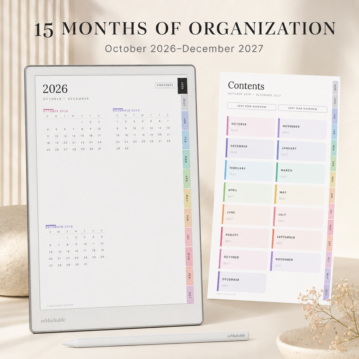 2026–2027 reMarkable Paper Pro Move Digital Planner – Hyperlinked Daily, Weekly and Monthly Productivity Planner