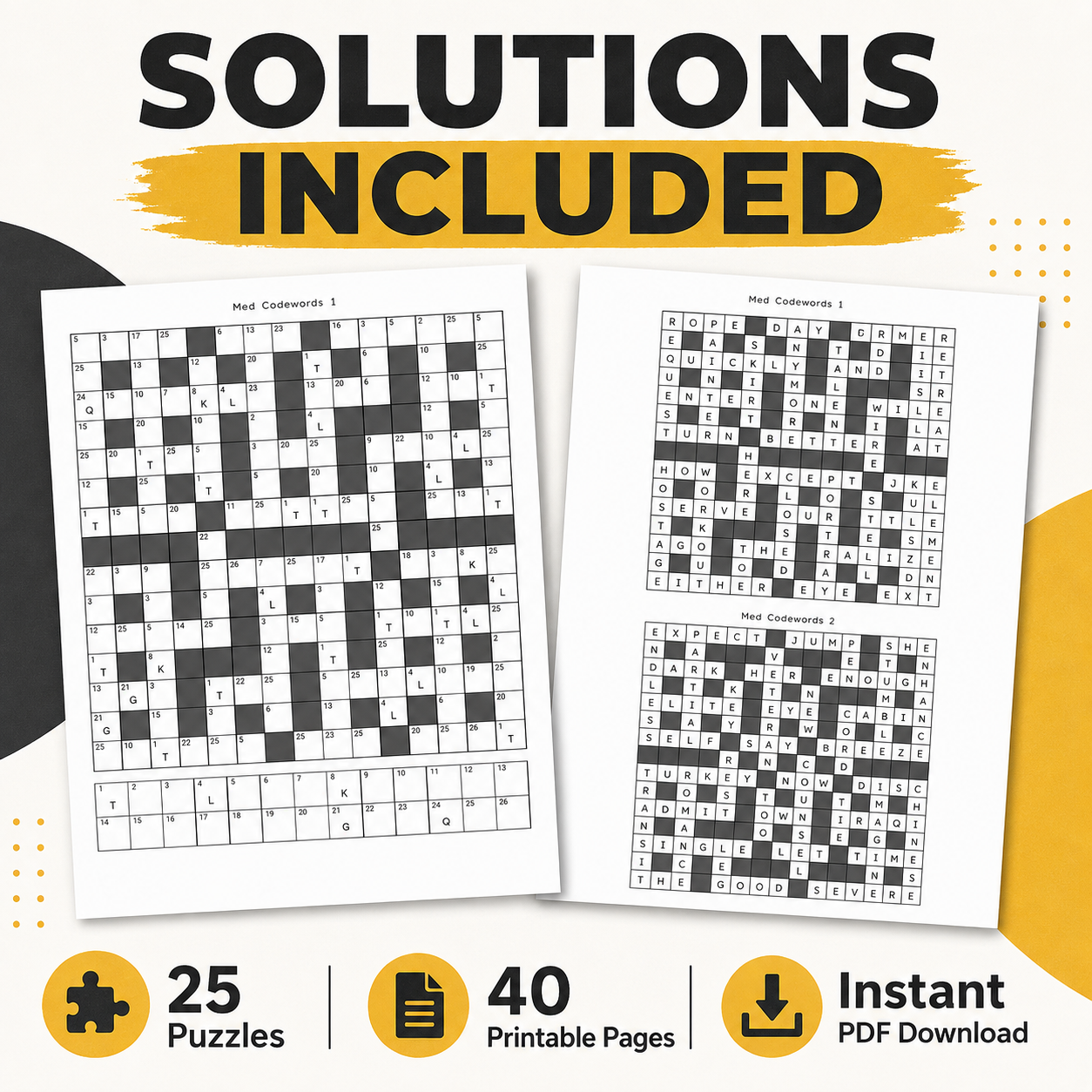 Free Printable Codeword Puzzles for Adults – 25 Medium-Difficulty Codebreaker Puzzles