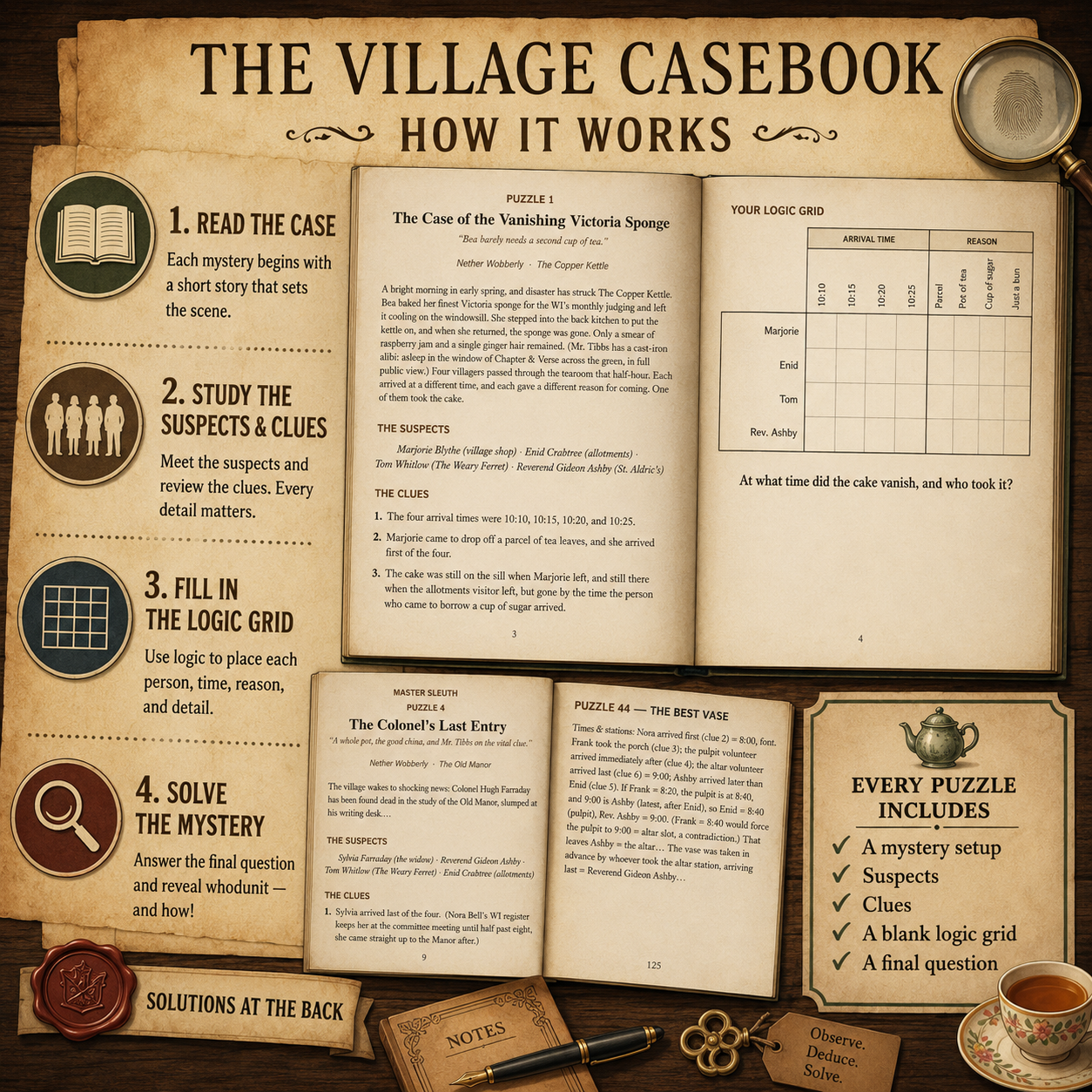 The Village Casebook, 47 Cosy Logic Mystery Puzzles for Adults