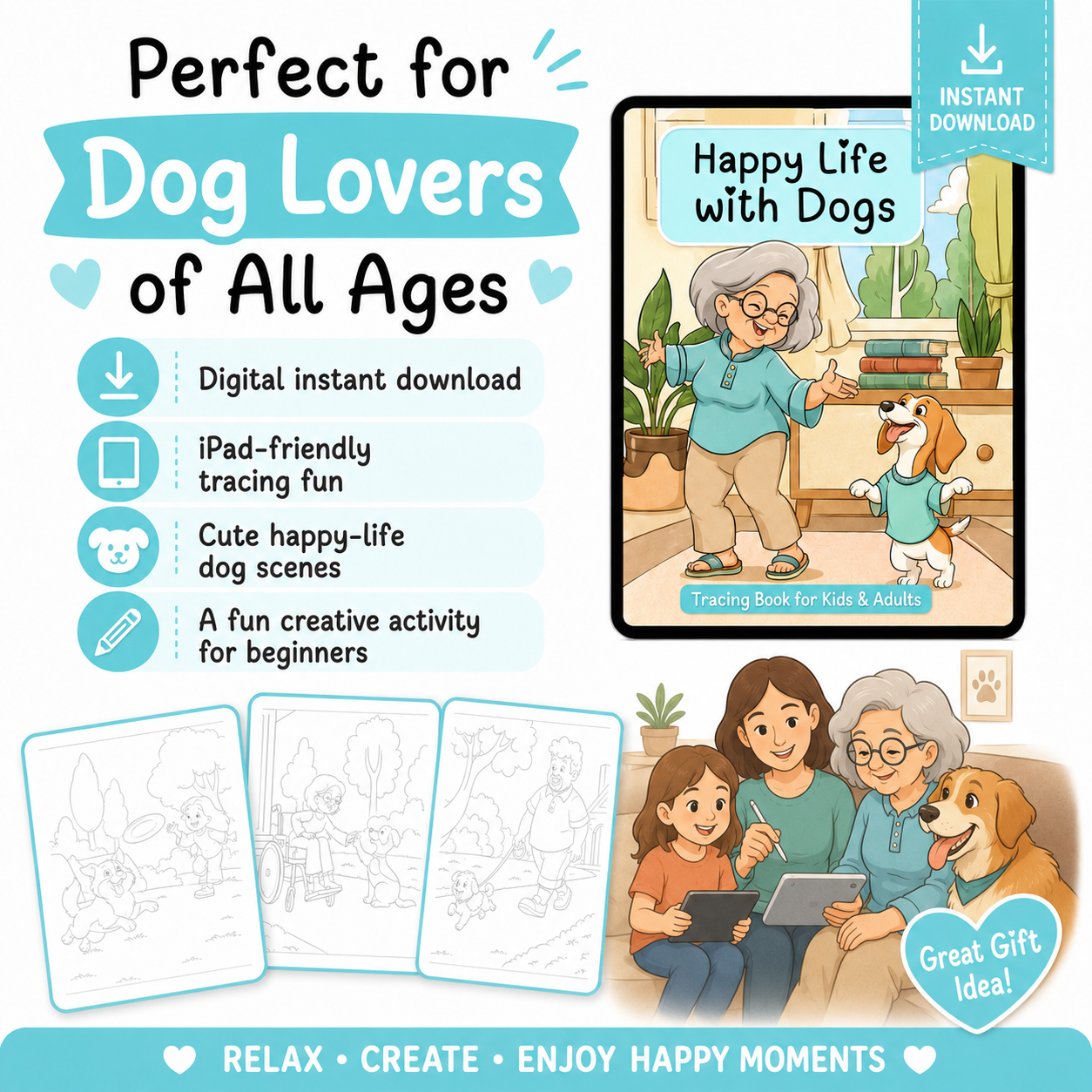 Happy Life with Dogs: A Cute iPad Tracing Book for All Ages