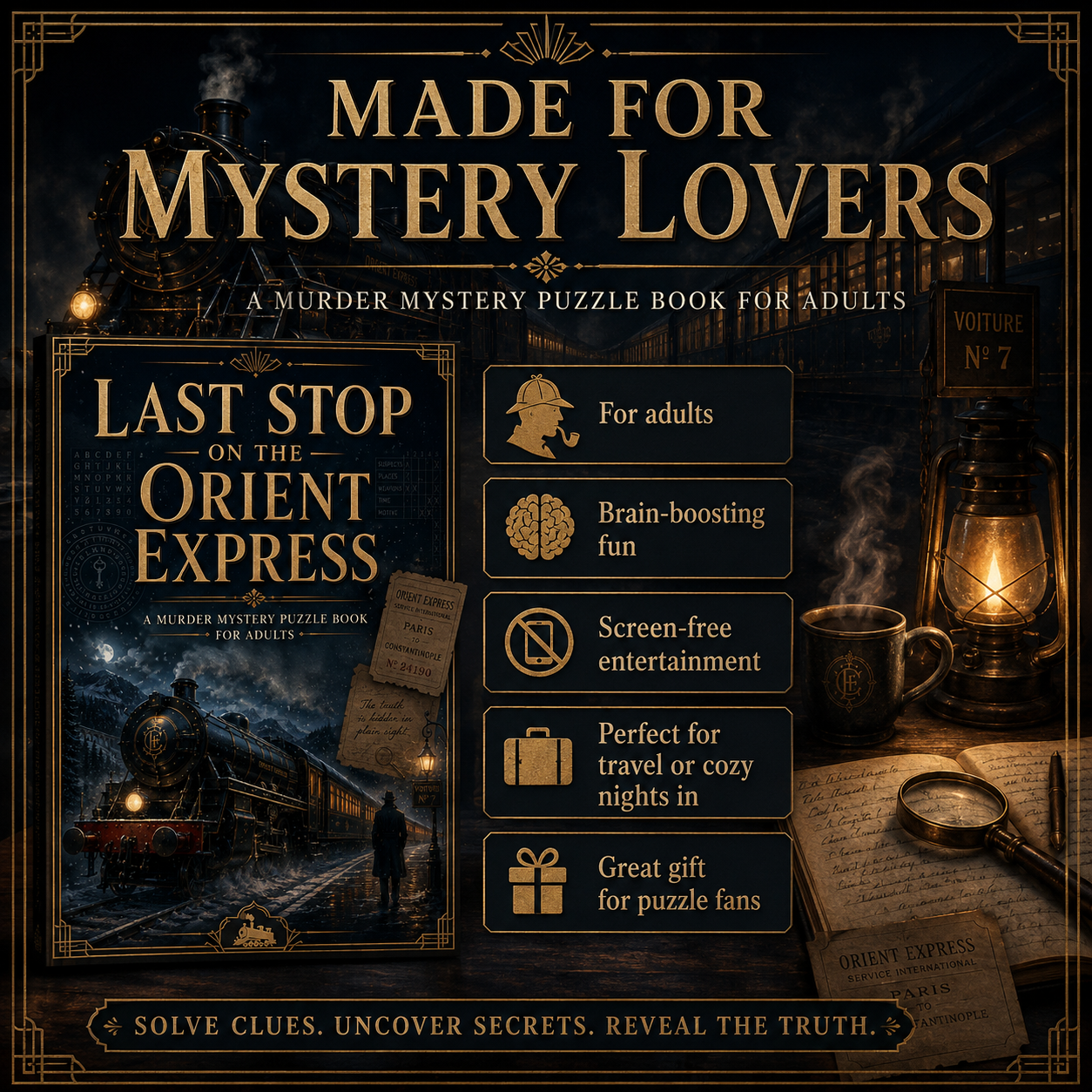Last Stop on the Orient Express: 10 Murder Mystery Puzzle Cases for Adults, Digital PDF