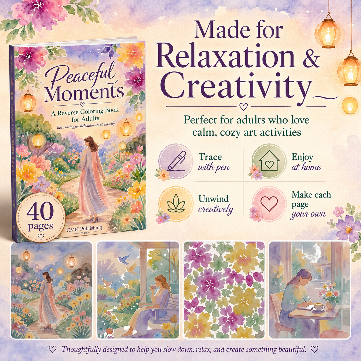 Peaceful Moments Reverse Coloring Book for Adults