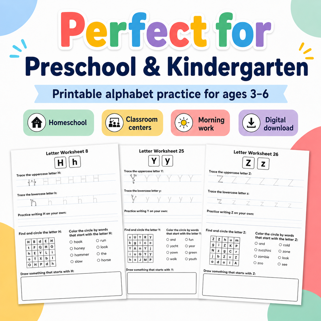 Alphabet Tracing PDF Worksheets A–Z Preschool Handwriting Practice