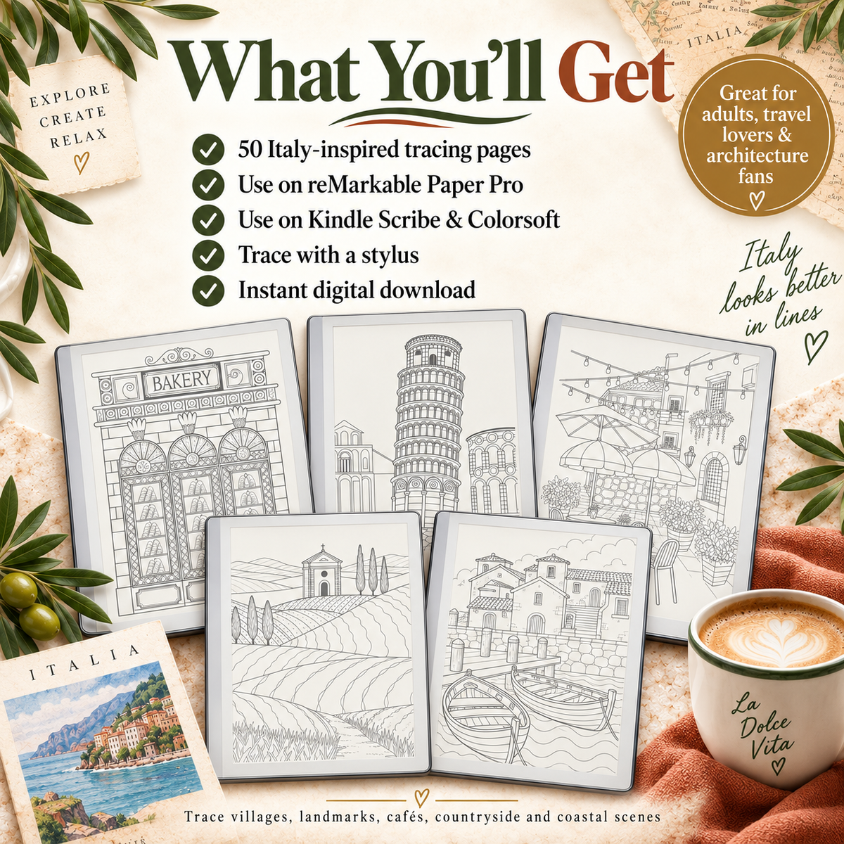 Italy Digital Tracing Book for reMarkable & Kindle Scribe