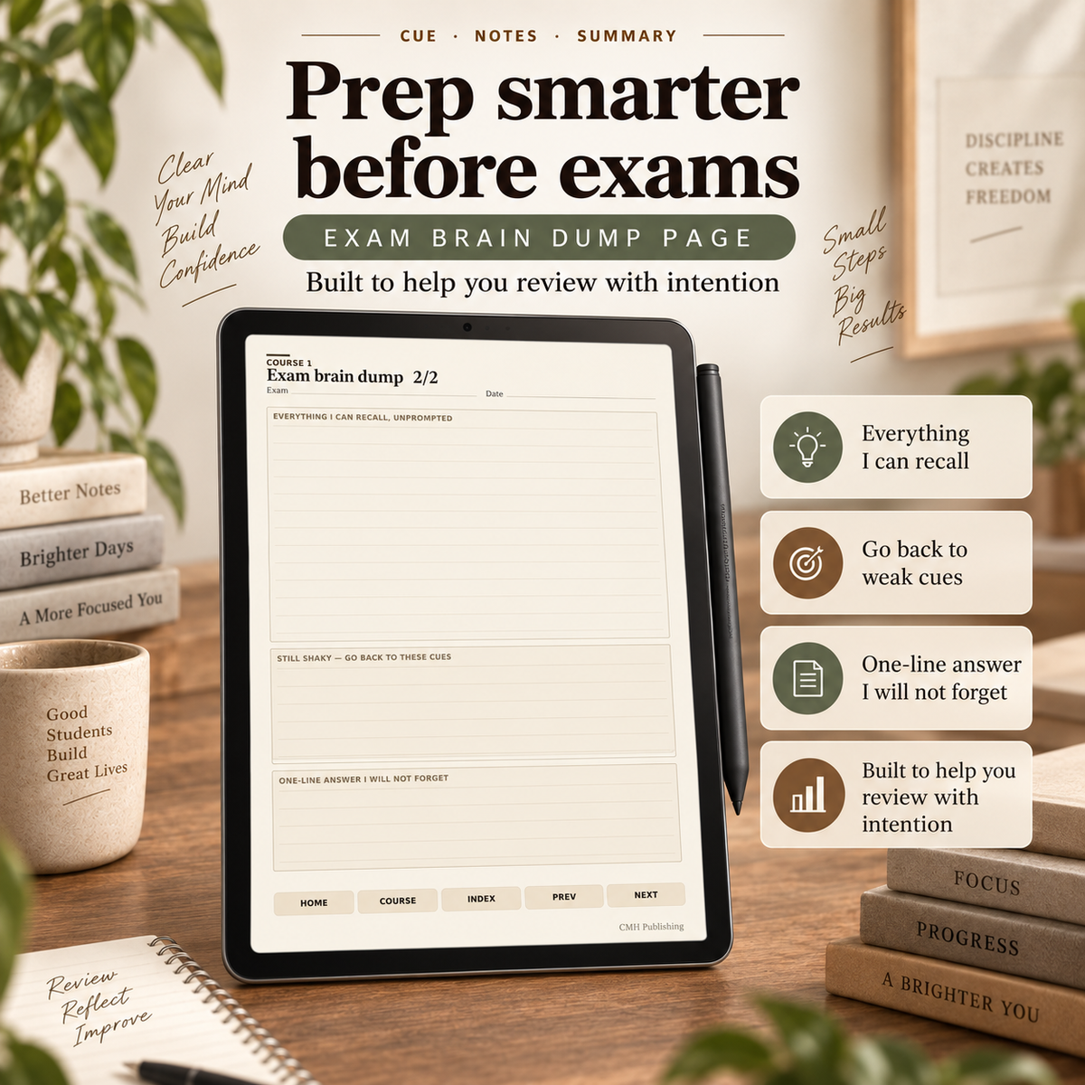 Cornell Notebook for reMarkable Paper Pro & Paper Pro Move | Hyperlinked College Study Notes, Course Organizer & Exam Prep