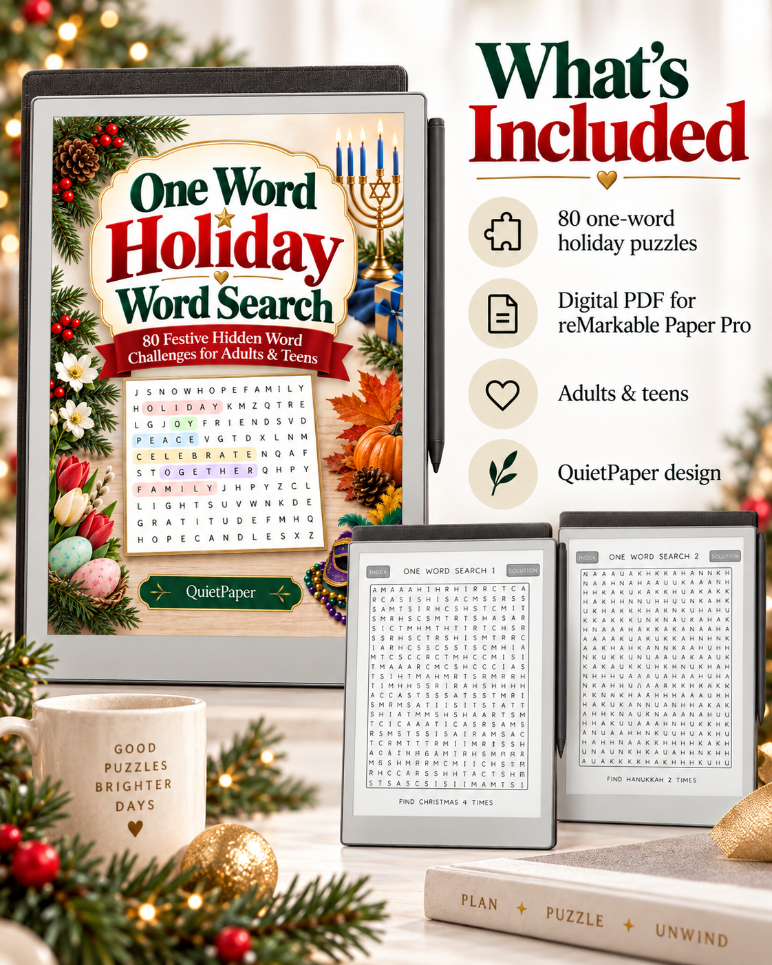 Holiday One Word Word Search reMarkable Paper Pro Puzzle Book