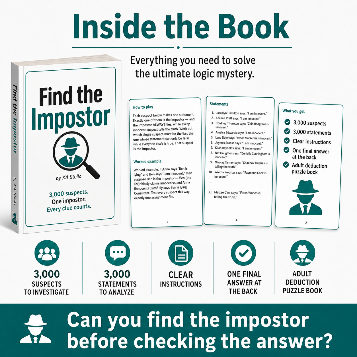 Find the Impostor: A Giant Deduction Puzzle Book for Adults