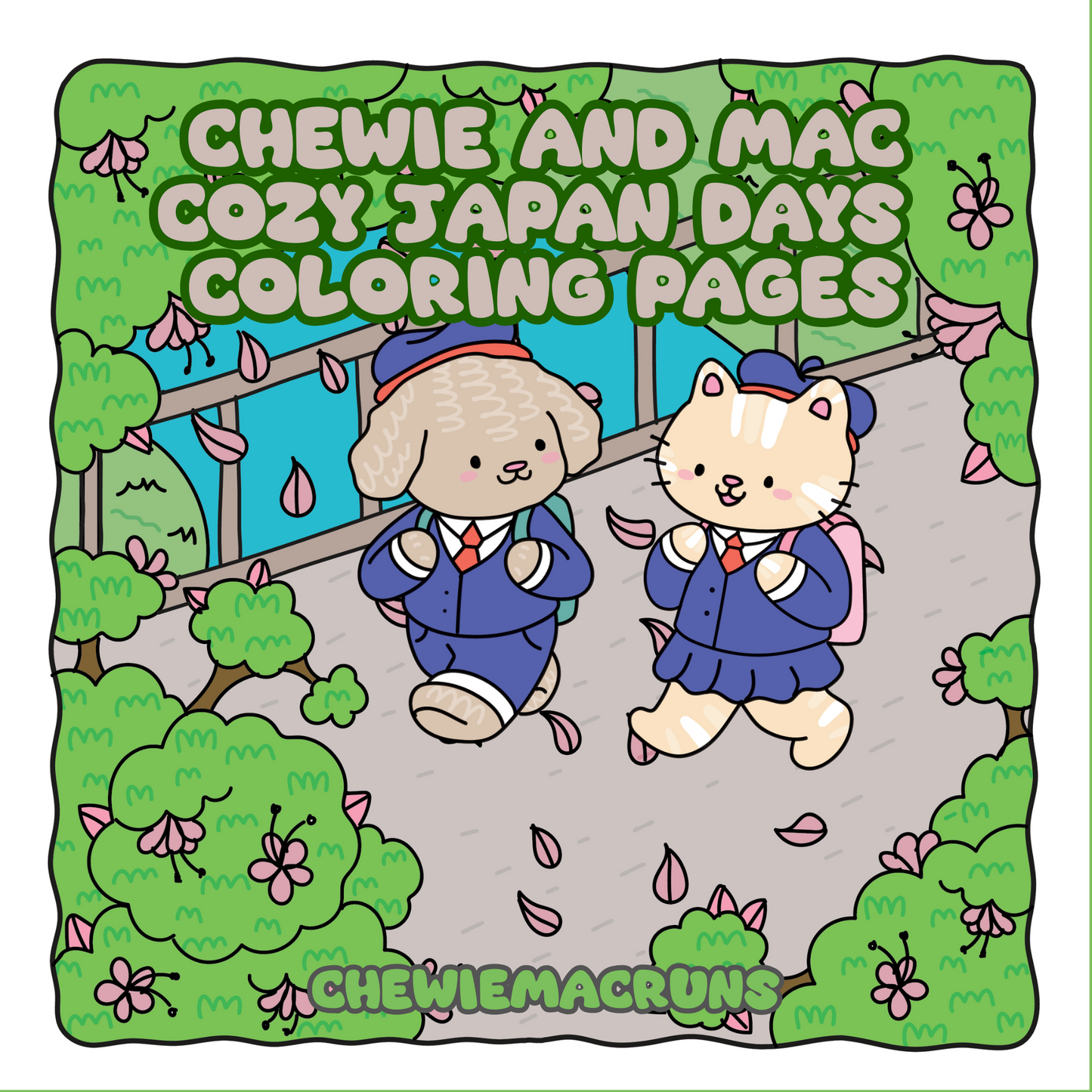 Chewie and Mac Cozy Japan Days Coloring Pages, 10 Hand-Drawn Coloring Sheets
