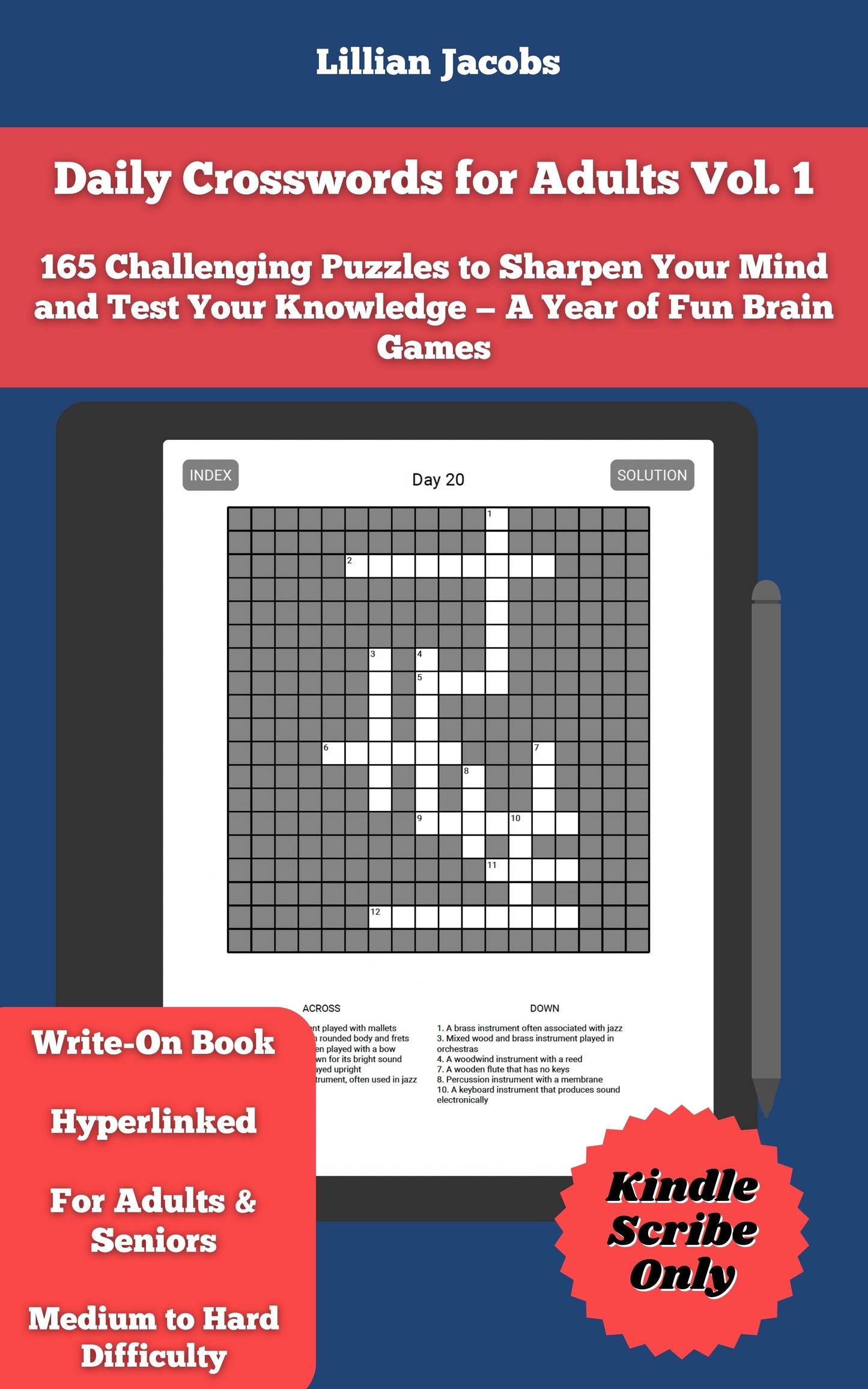 Daily Crosswords for Adults Vol. 1 Kindle Scribe: 165 Challenging Puzzles