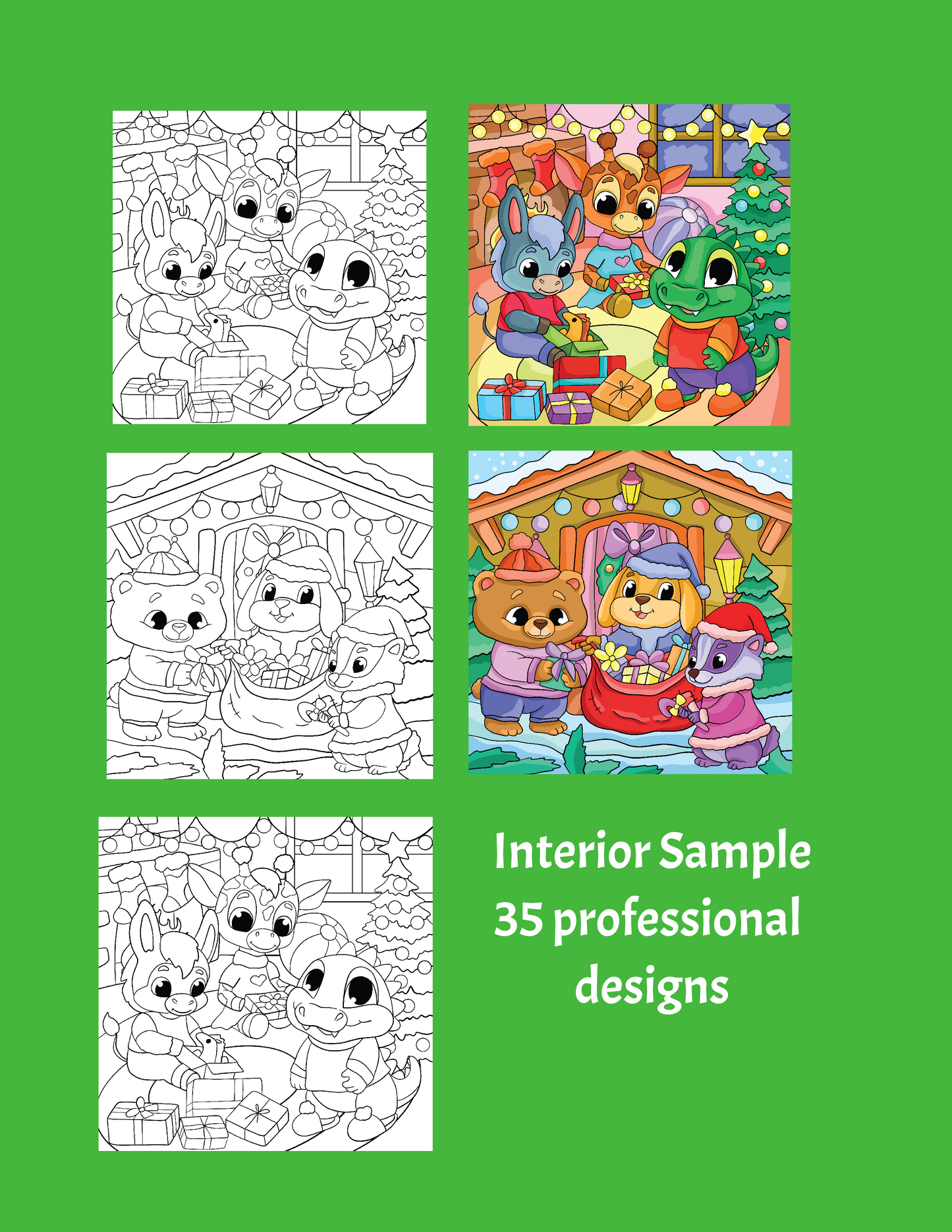 Furry Christmas Friends Coloring Book | 35 Holiday Festive Cozy Designs | Instant PDF Digital Download