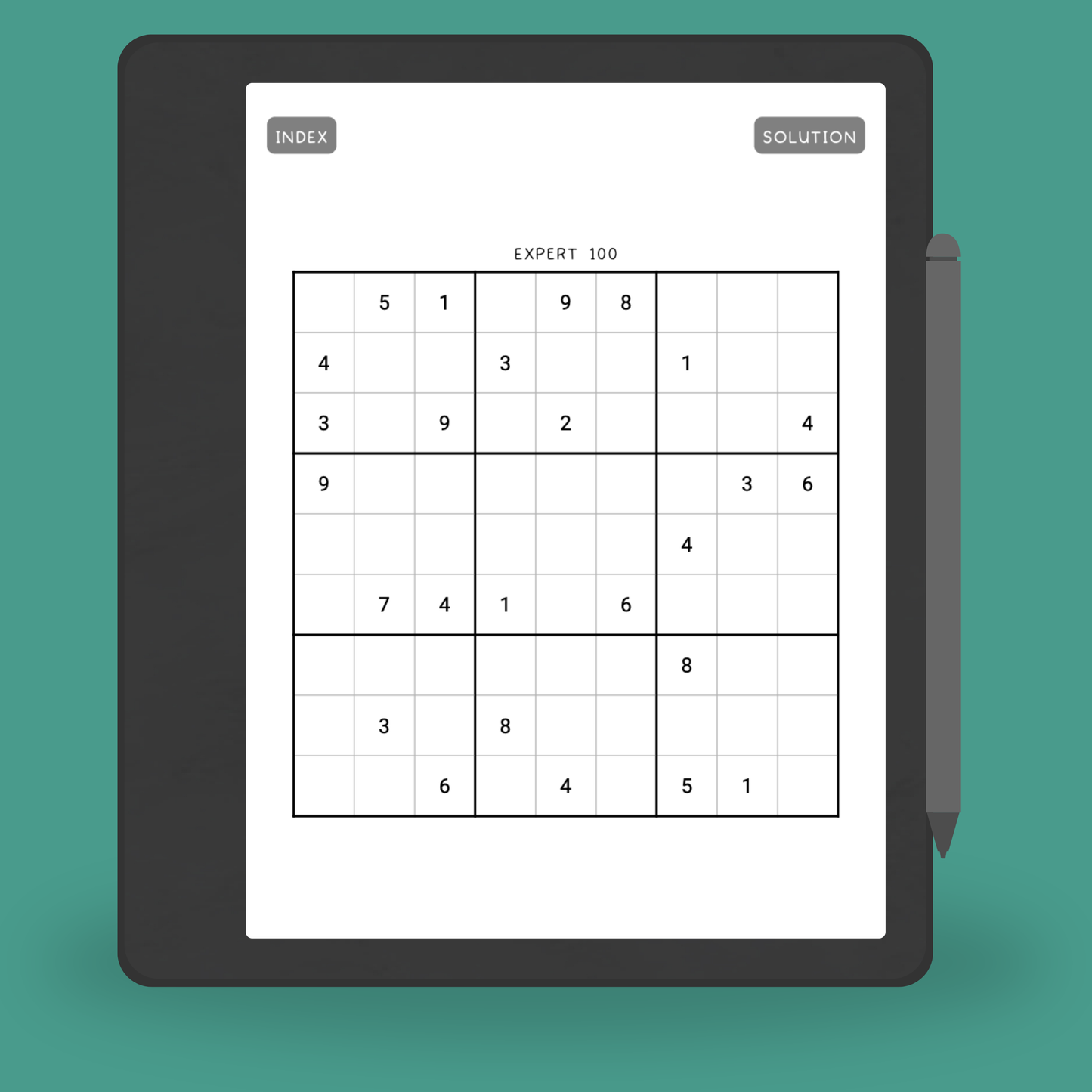 Expert Sudoku for Kindle Scribe – 100 Hard 9x9 Puzzles with Solutions