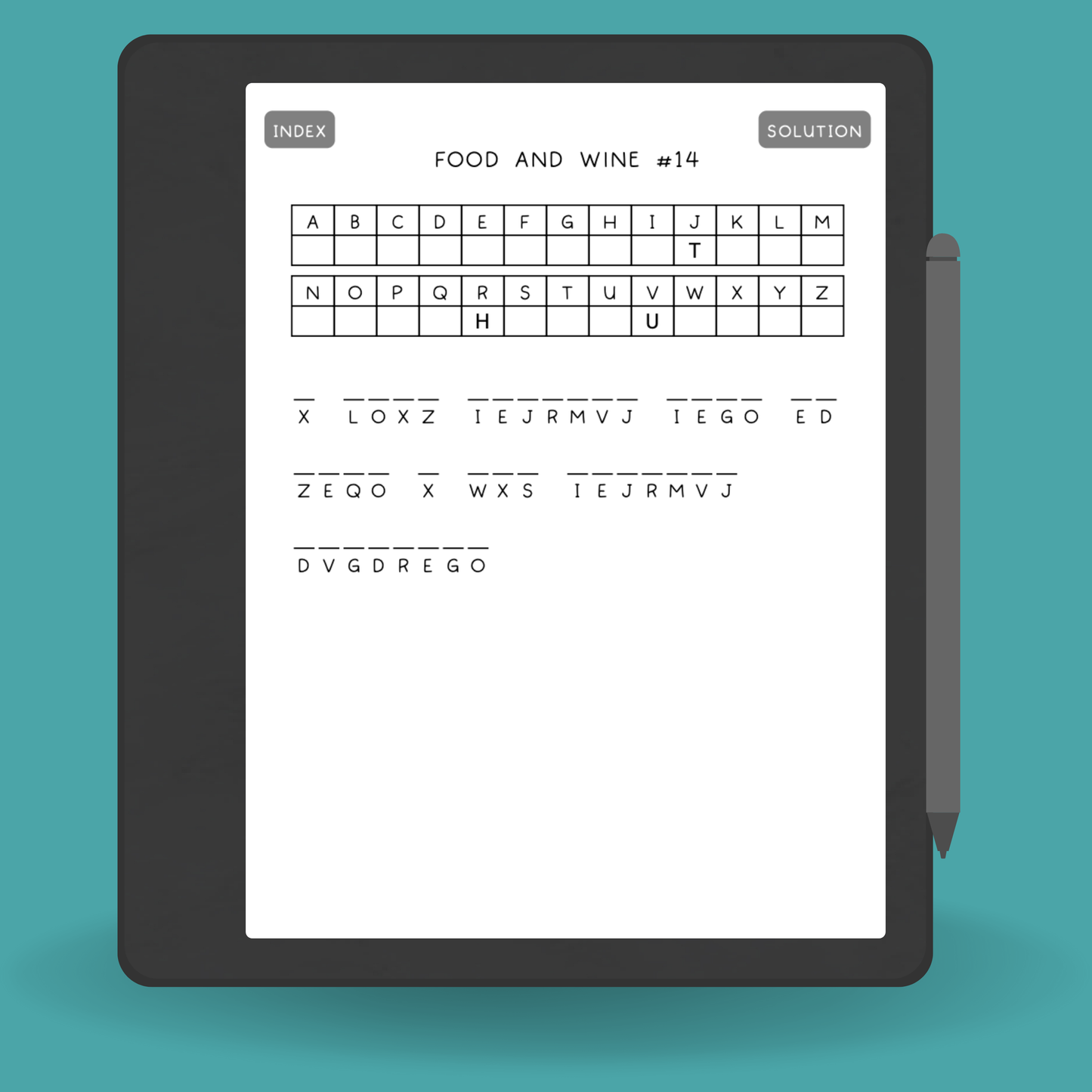 Cryptogram Puzzle Book for Kindle Scribe | 80 Food & Wine Phrase Puzzles | Hyperlinked PDF with Solutions