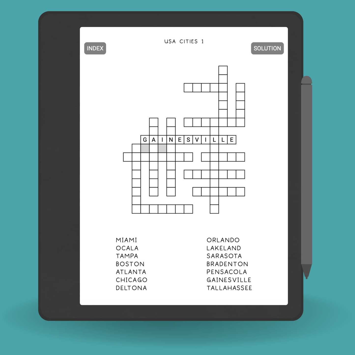 Kindle Scribe Word Fill-In Puzzles for Adults American Places