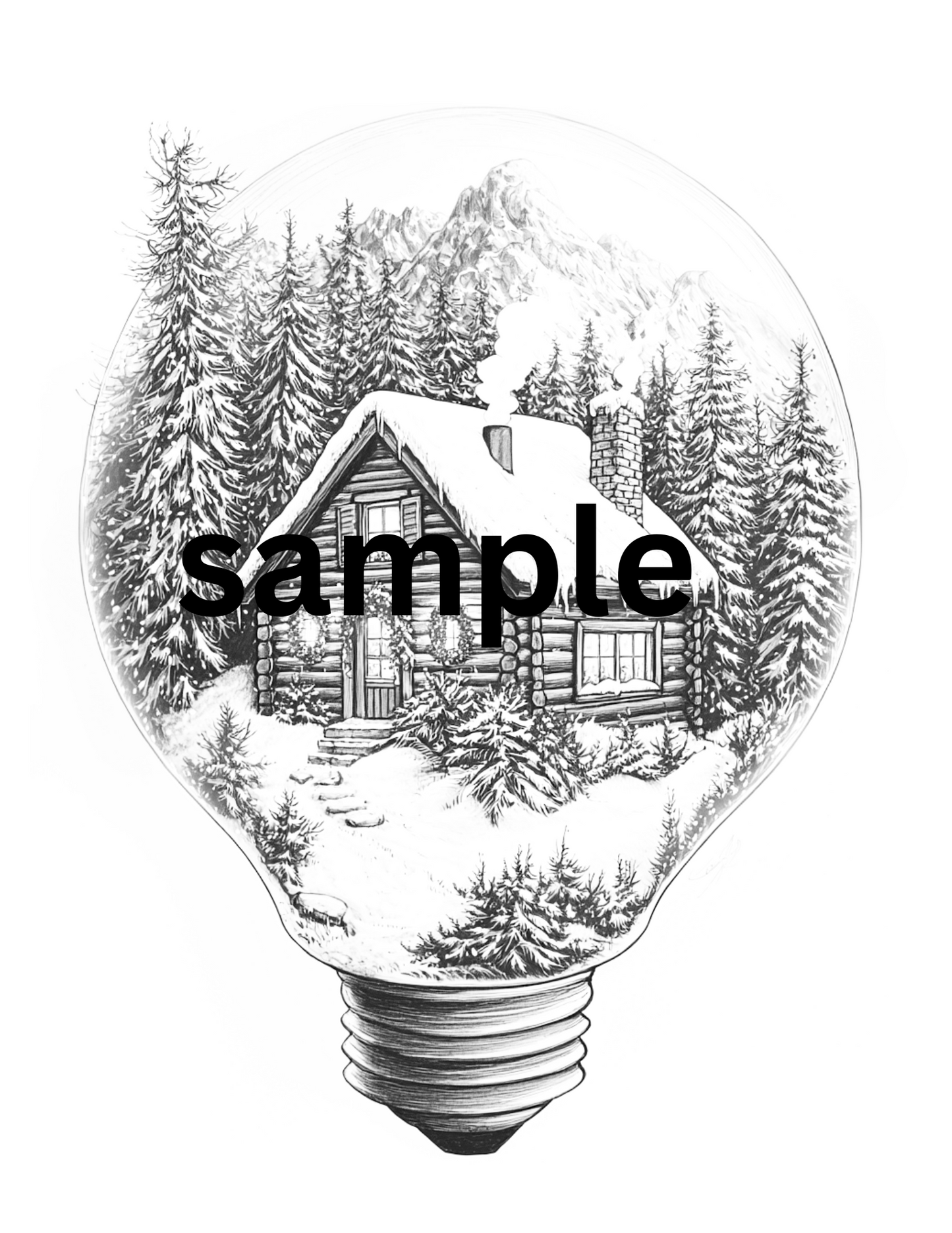 Whimsical Winter Homes In Bulbs Coloring Book | 36 Printable Fantasy World Coloring Pages | Grayscale Teens Adults | Instant PDF Download