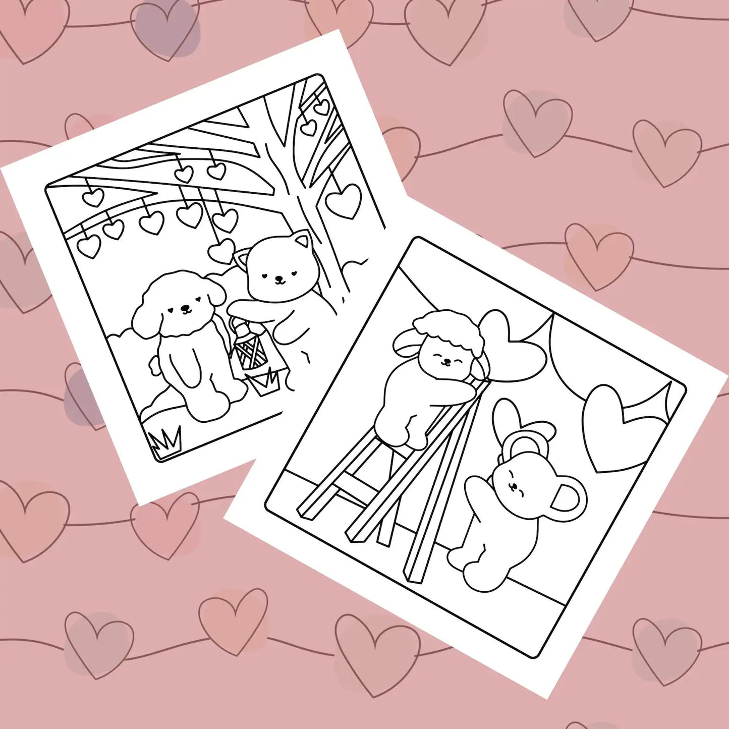 Fluffy Friends Cozy Valentine's Day Coloring Pages | 10 Bold and Easy Coloring Sheets for Fun Relaxation | Hand Drawn Instant PDF Download