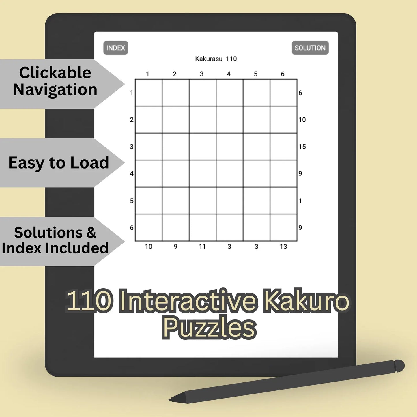 Kakuro Puzzles for Kindle Scribe Interactive Puzzle