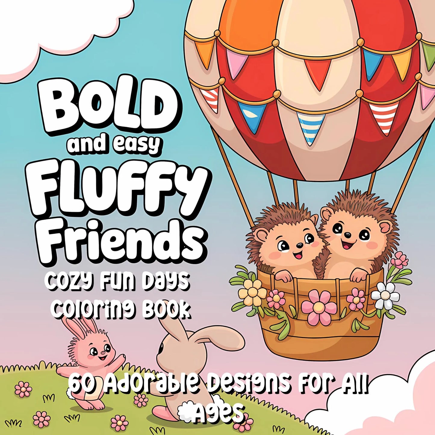 Fluffy Friends Cozy Fun Days Coloring Book | 60 Bold and Easy Coloring Pages Animals Having Fun for Kids and Adults | Digital PDF Download