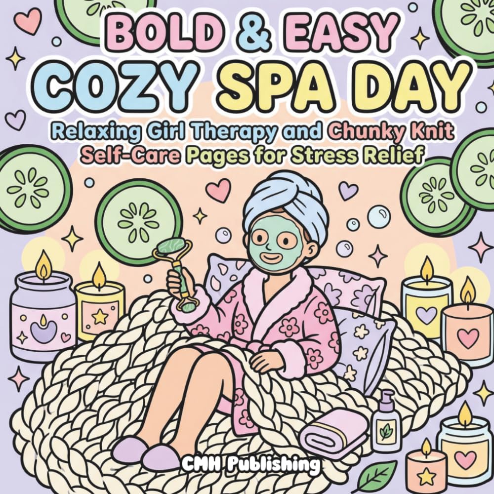 Cozy Girl doing self care book cover for a coloring book