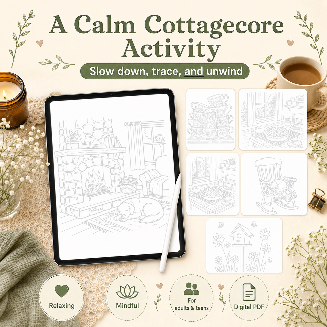 Cottagecore Tracing Pages for Gentle Breaks