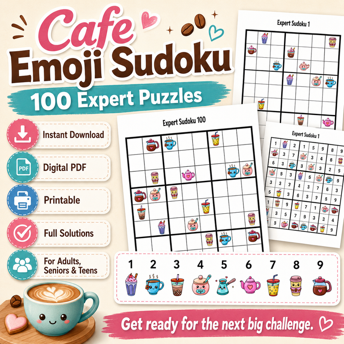 Cafe emoji sudoku expert puzzles by Lillian Jacobs