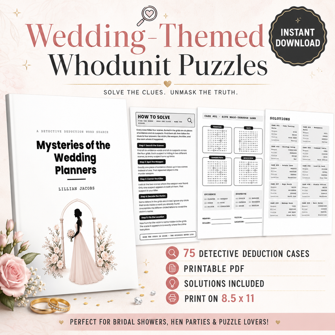 wedding theme whodunit puzzle book by Lillian Jacobs