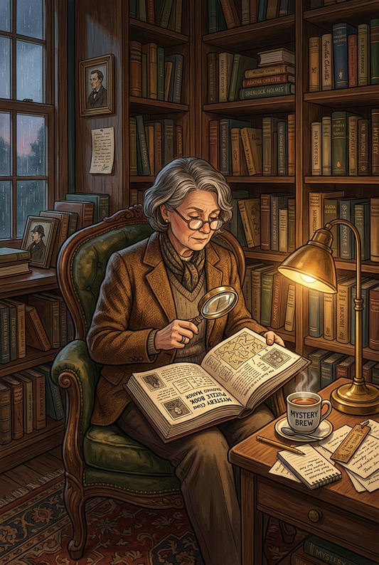 Woman illustration solving a crime book by Lillian Jacobs