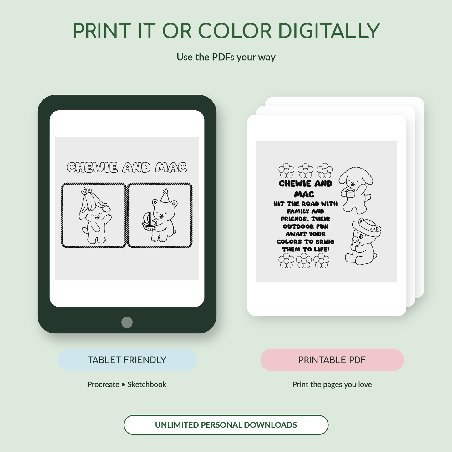 Chewie and Mac Digital Coloring Bundle