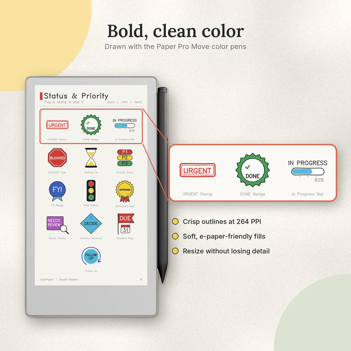 Doodle Stickers for reMarkable Paper Pro Move | 100 Color Lasso-Ready Digital Stickers