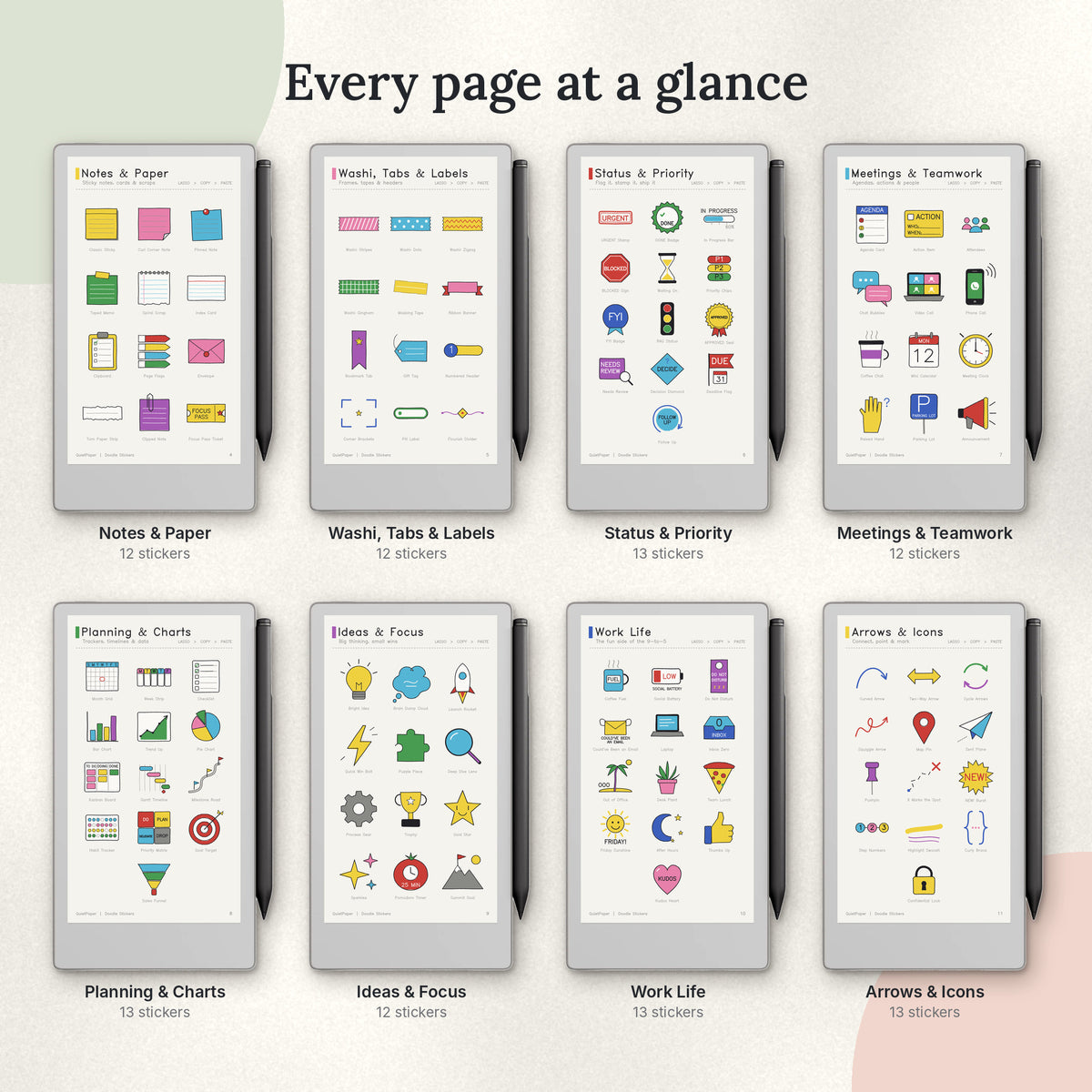 Doodle Stickers for reMarkable Paper Pro Move | 100 Color Lasso-Ready Digital Stickers