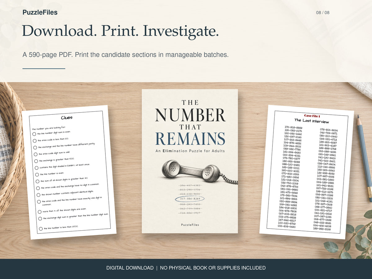 Printable Elimination Puzzle for Adults: Detective Number Mystery Book, 590-Page PDF