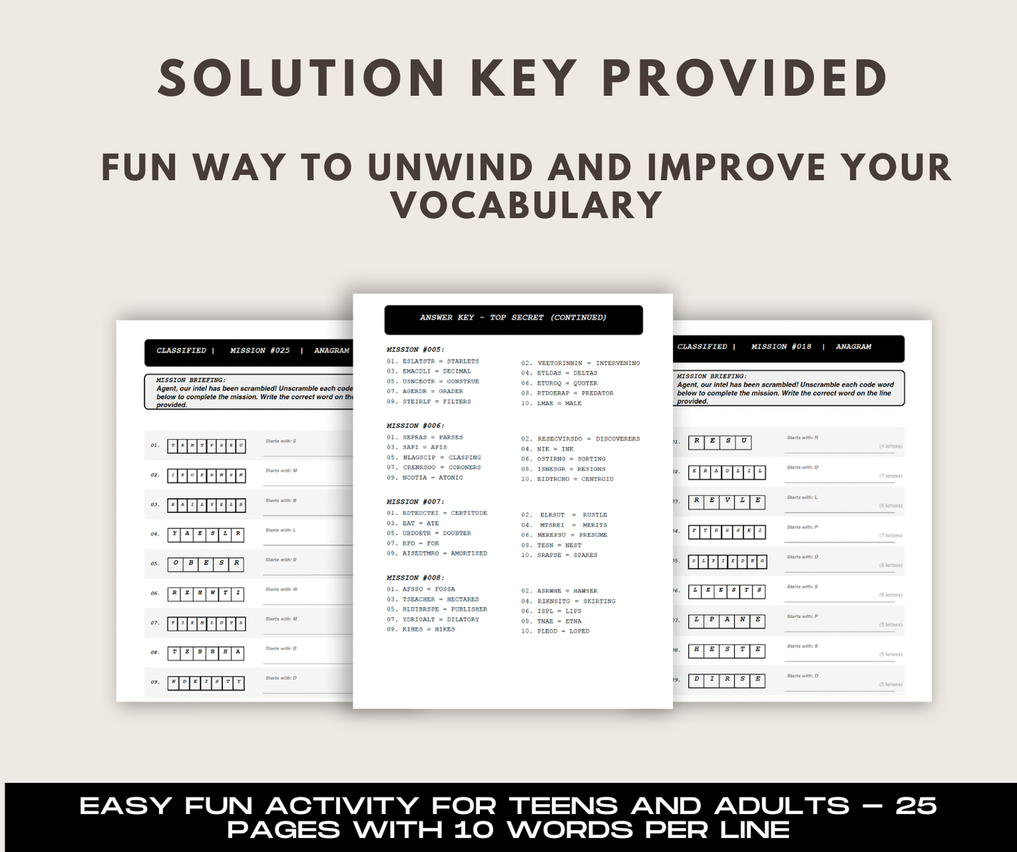 Printable Anagram Puzzle Book for Teens & Adults, Word Game PDF