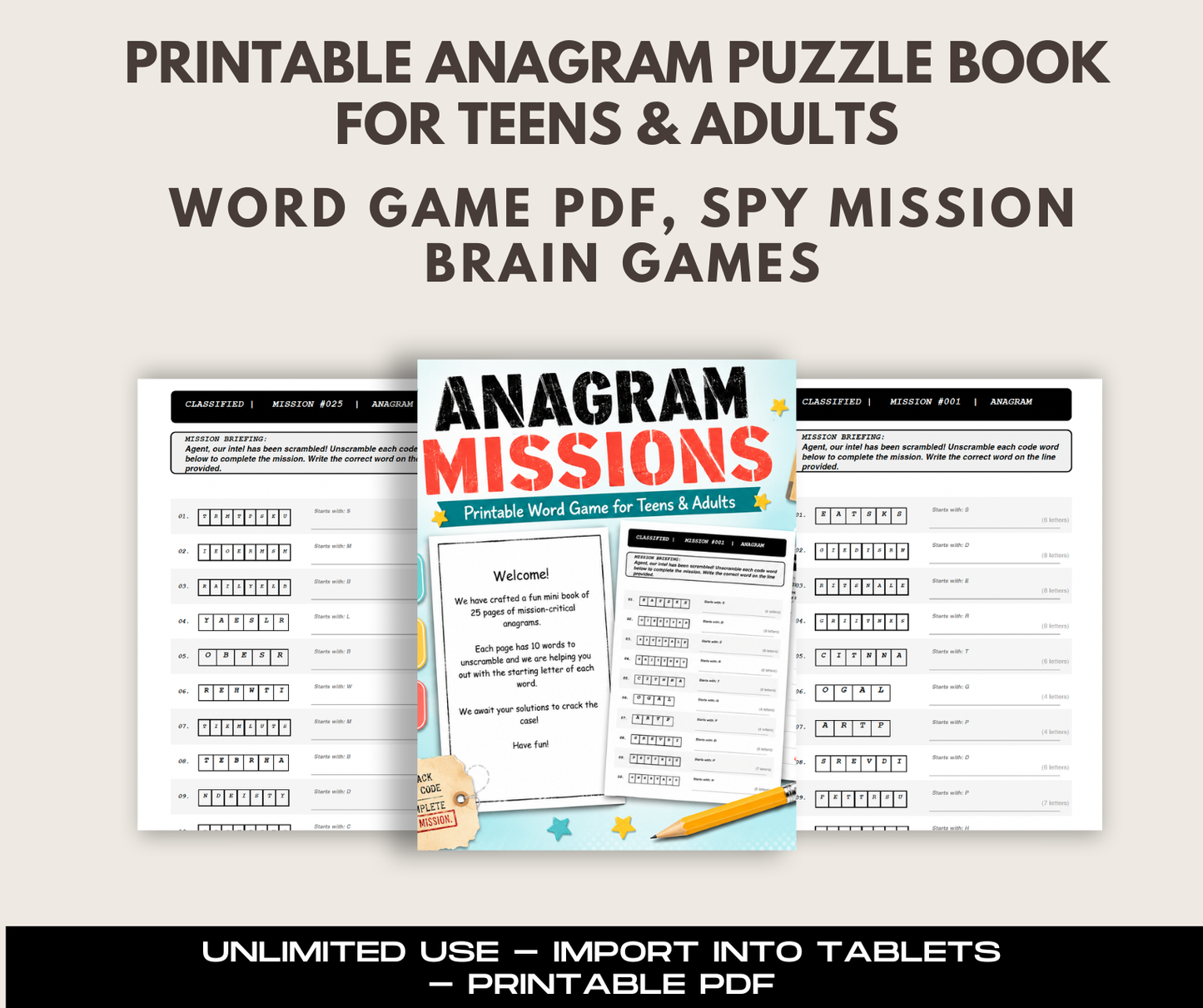 Printable Anagram Puzzle Book for Teens & Adults, Word Game PDF